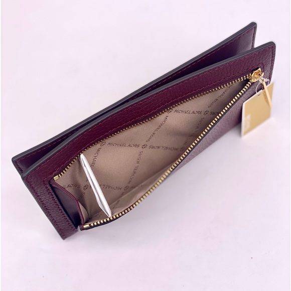 Michael Kors Reed Large Bifold Pebbled Leather Snap Wallet Card Case Oxblood - Picture 6 of 13